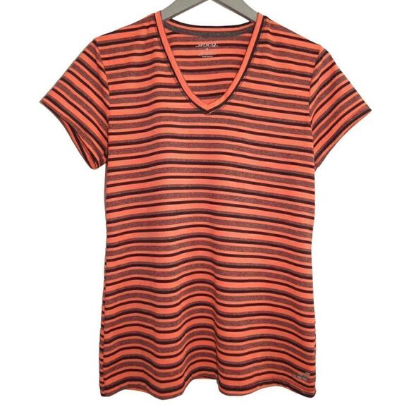 New BCG Orange & Black Striped Short Sleeve V-Neck Athletic Tee T-Shirt M - Picture 1 of 5